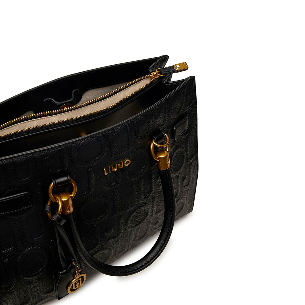 Borsa Donna a Mano Media LIU JO in Ecopelle Nera con Logo in Rilievo All Over