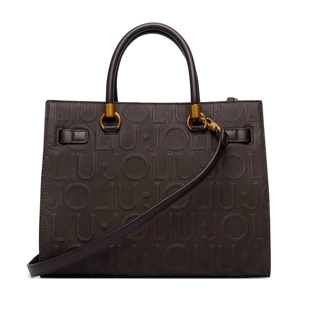 Borsa Donna a Mano Media LIU JO in Ecopelle Marrone Scuro con Logo in Rilievo All Over