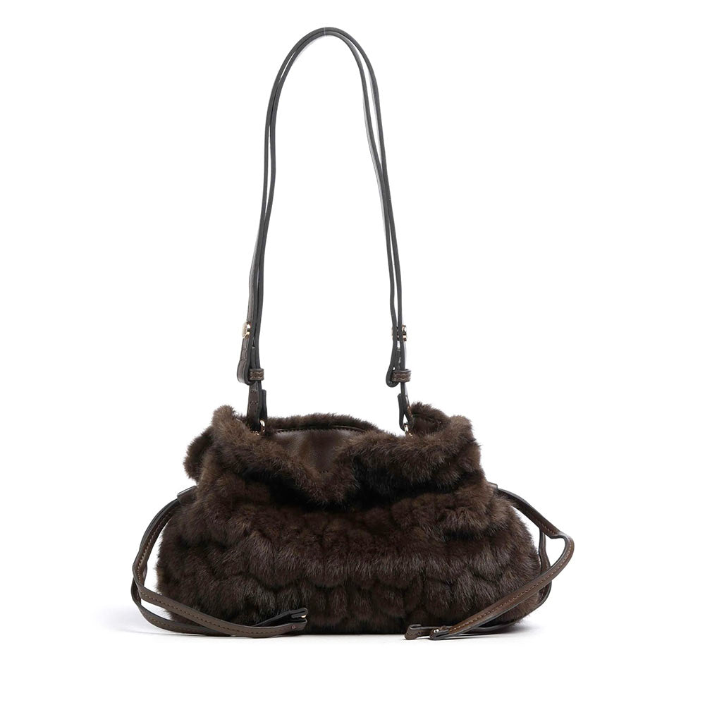 Borsa Donna a Spalla Small LIU JO linea Riccy in Faux Fur Marrone Scuro