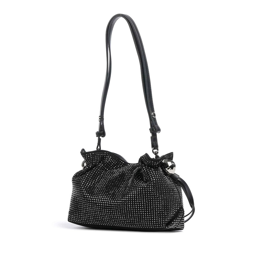 Borsa Donna a Spalla Small LIU JO linea Riccy in Microfibra Nera con Strass