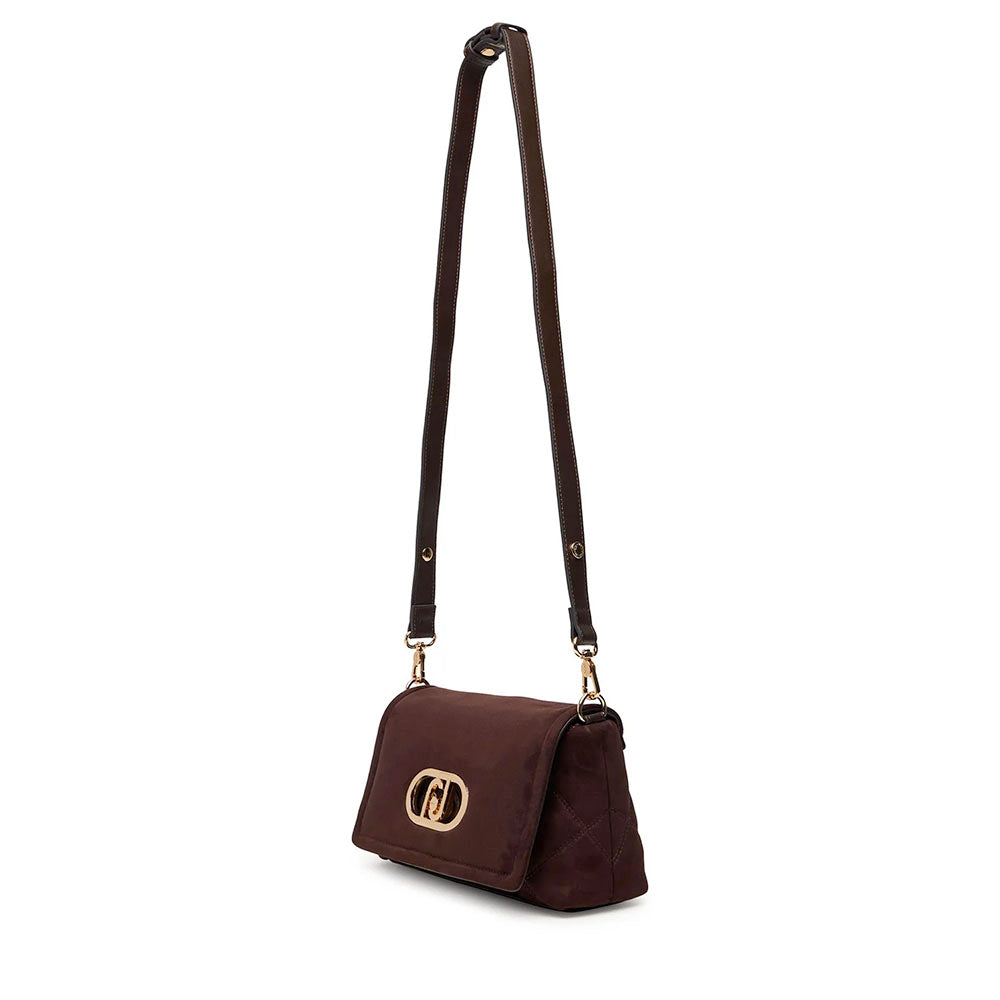 Borsa Donna a Spalla LIU JO linea La Puffy Media in Microfibra effetto Camoscio con inserti Trapuntati Marrone Scuro