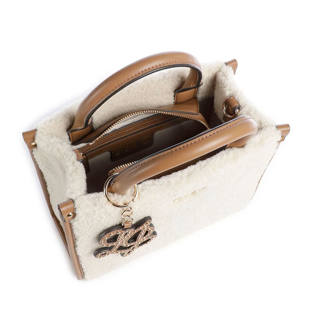 Borsa Donna a Mano Small LIU JO in Tessuto effetto Teddy color Crema