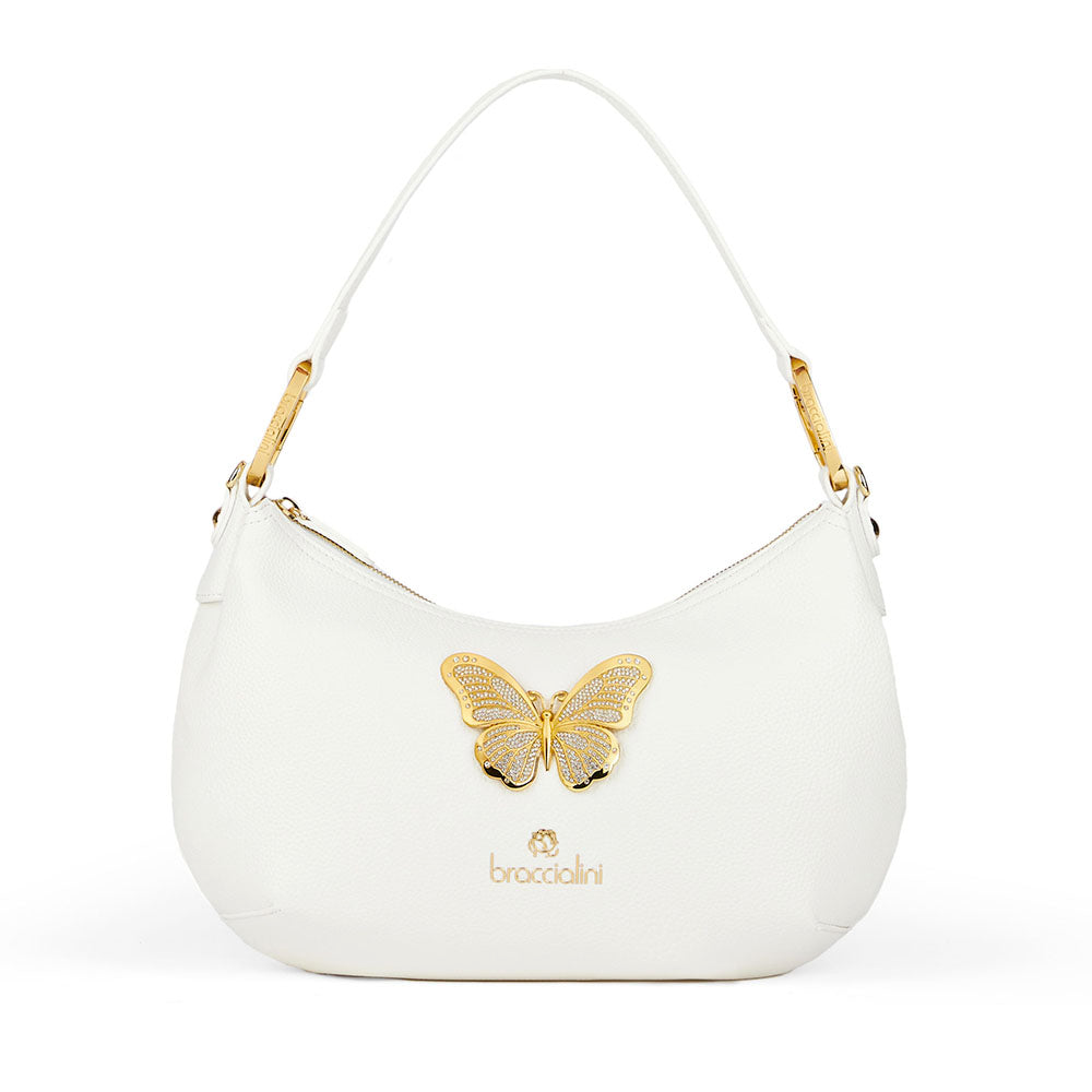 Borsa Donna Mezzaluna a Spalla Media BRACCIALINI linea Beth Jewels Bianco