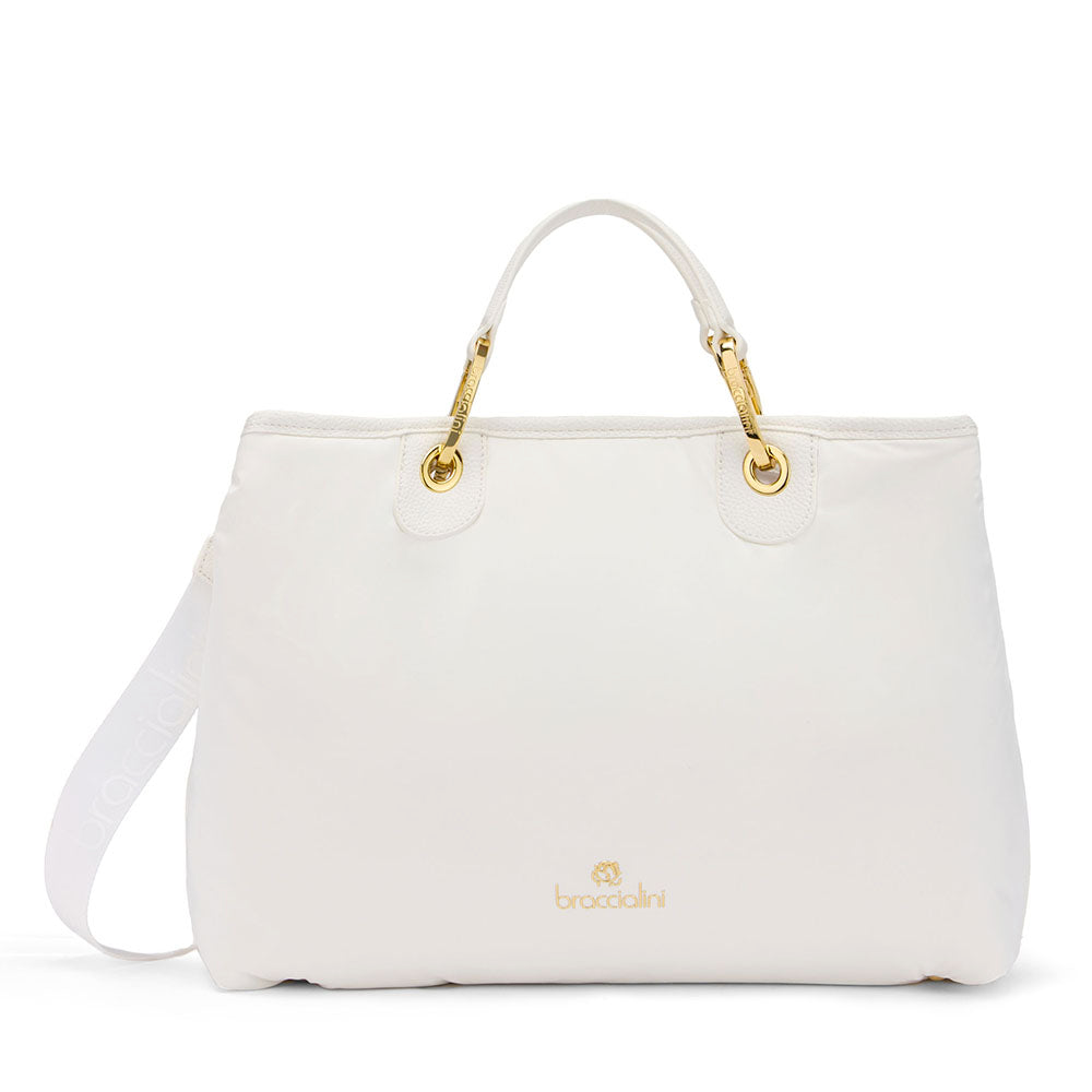 Borsa Donna a Mano Large BRACCIALINI linea Beth Puffy in Nylon Bianco