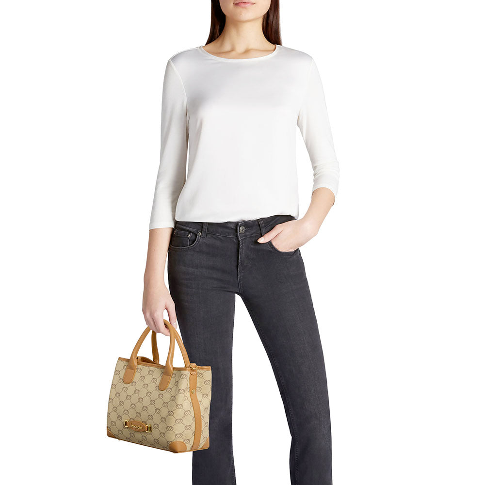 Borsa Donna a Mano Media BRACCIALINI linea Monogram in Pelle Beige