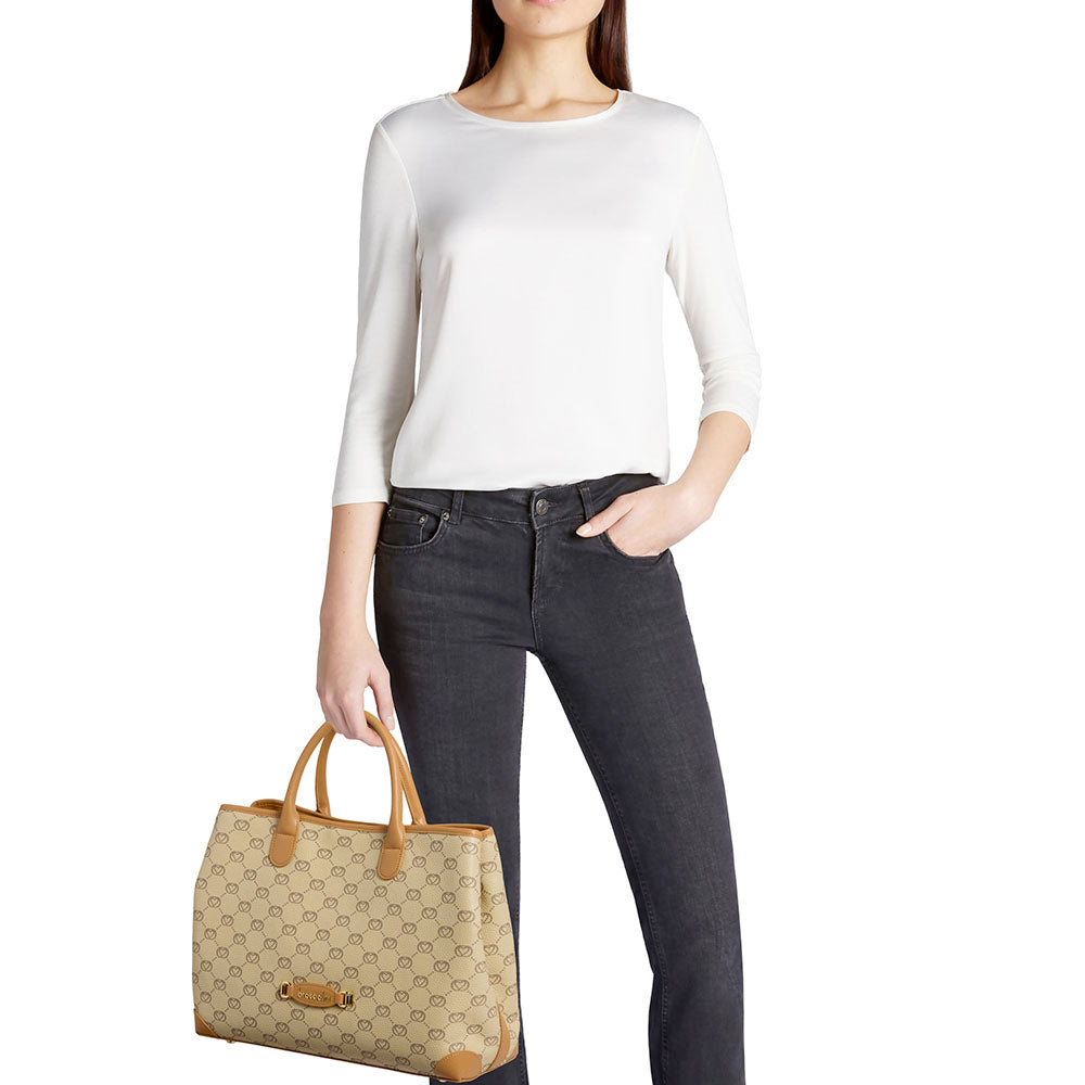 Borsa Donna a Mano Large BRACCIALINI linea Monogram in Pelle Beige