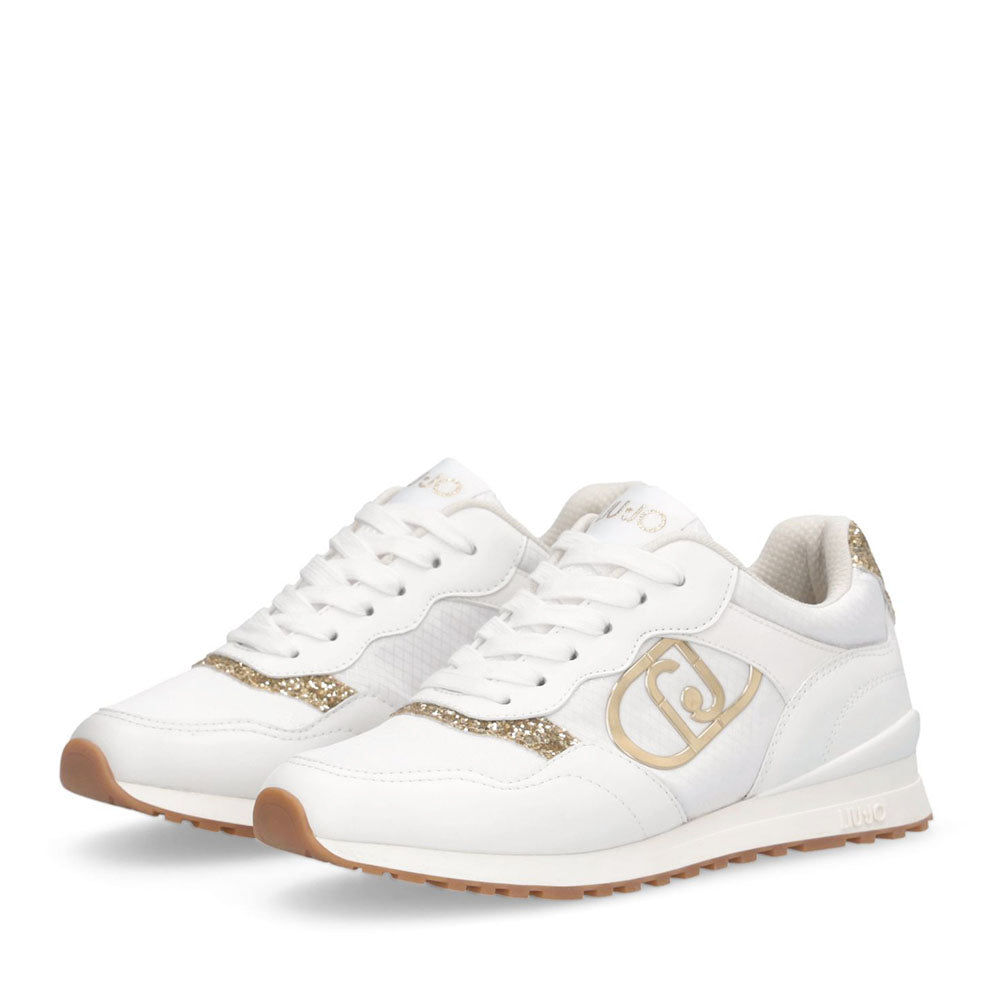 Sneakers Running LIU JO Maxi Wonder Low 02 Bis in Nylon Bianco con Inserti Glitter