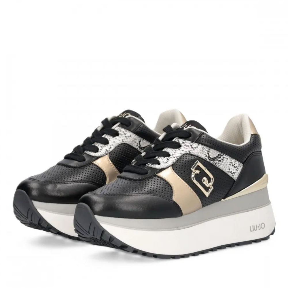 Sneakers Super Platform Donna LIU JO Maxi Wonder Plus 02 Bis in Pelle Traforata Nera