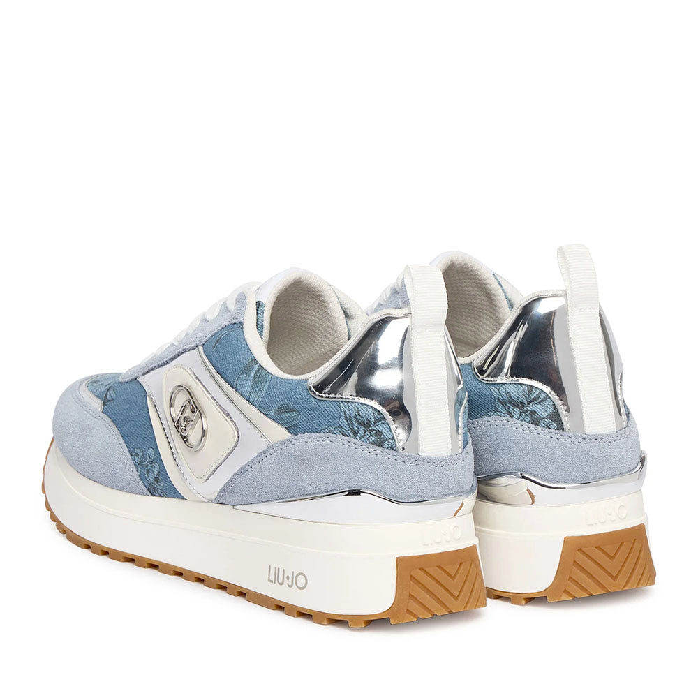 Sneakers Platform Donna LIU JO Maxi Wonder 97 in Denim Stampa Floreale Azzurro