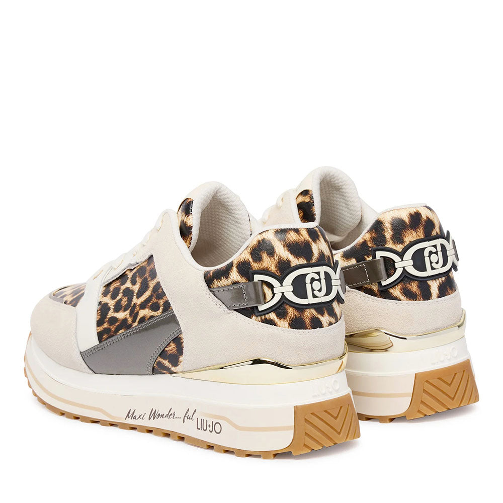 Sneakers Platform Donna LIU JO Maxi Wonder 91 in Suede Beige con Inserti stampa Animalier