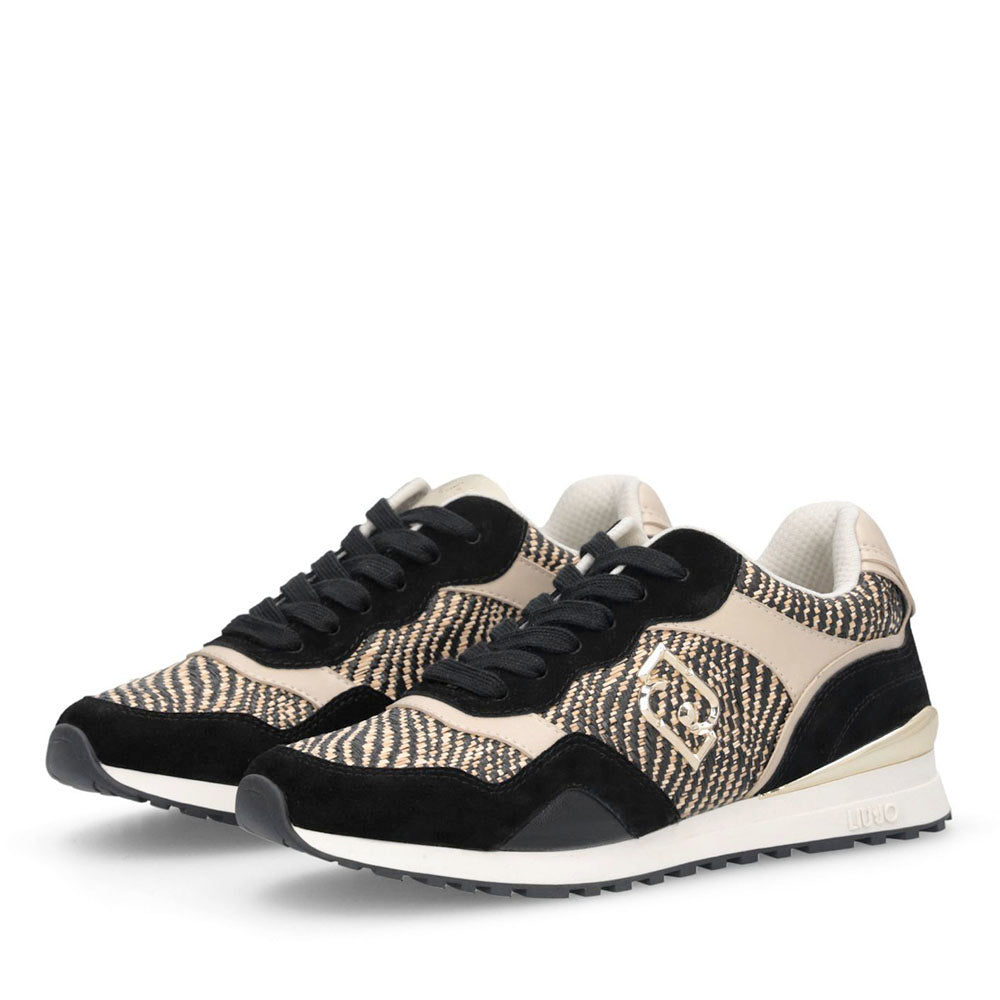 Sneakers Running LIU JO Maxi Wonder Low 02 in Suede Rafia e Pelle Black Rope
