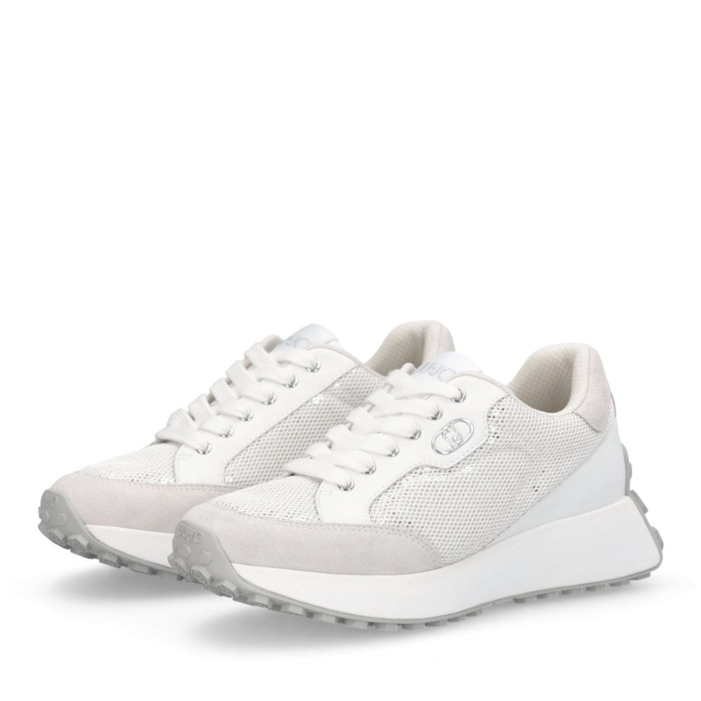 Sneakers Donna LIU JO Lolo 20 in Mesh Suede e Paillettes Bianco