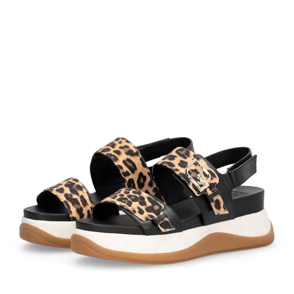Sandali Platform Donna LIU JO Fiona 02 Neri con Inserti stampa Animalier