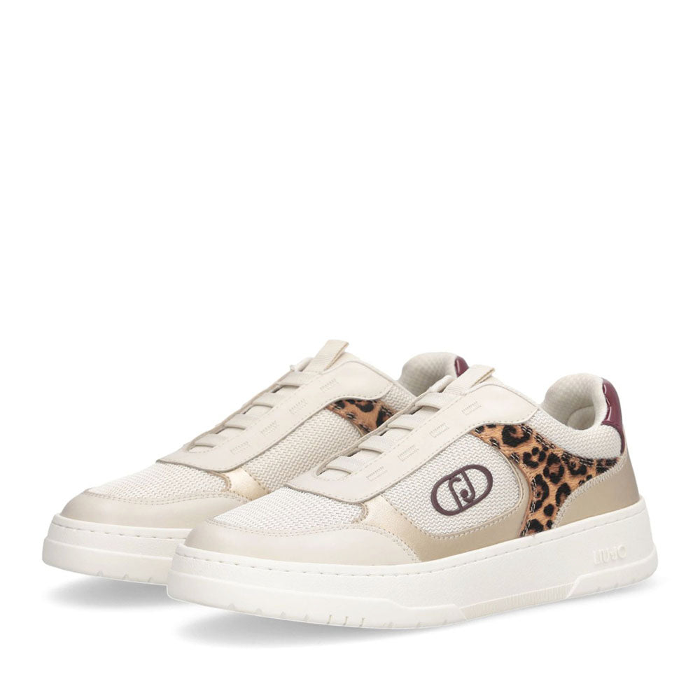 Sneakers Slip On Donna LIU JO Me 05 in Pelle e Tessuto Bianco con Inserti Metallizzati e Animalier