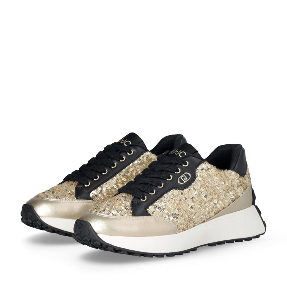 Sneakers Donna LIU JO Lolo 20 in Pelle Nera e Paillettes Oro
