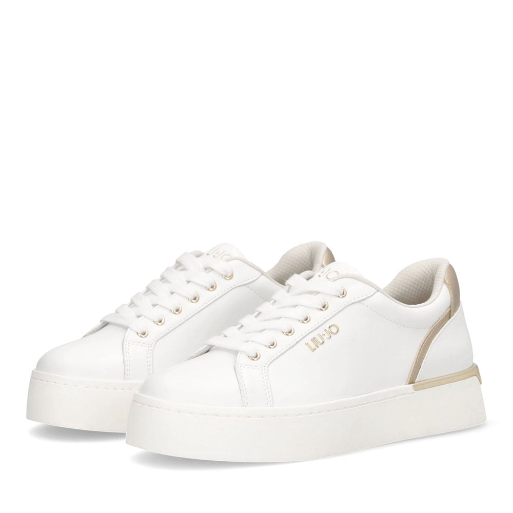 Sneakers Donna LIU JO Pretty 06 in Pelle Bianca e Inserti Oro Chiaro