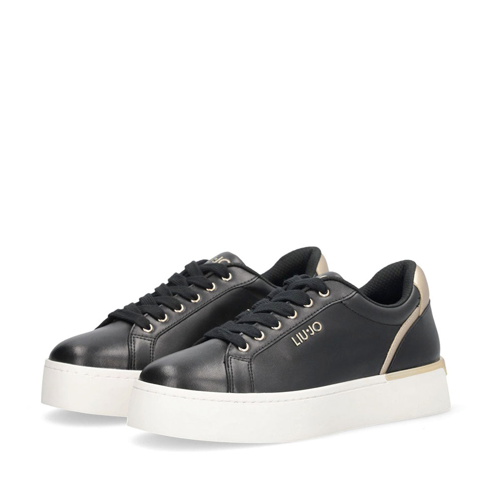 Sneakers Donna LIU JO Pretty 06 in Pelle Nera e Inserti Oro Chiaro