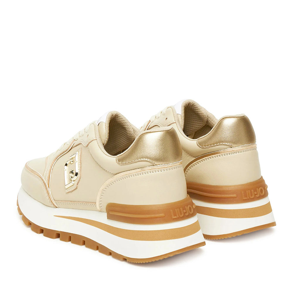 Sneakers Platform Donna LIU JO Amazing 25 in Pelle Beige e Inserti Laminati Oro