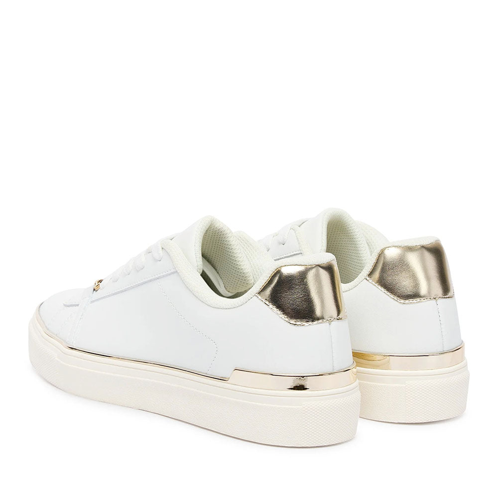 Sneakers Donna LIU JO Kiki 01 in Pelle Bianca con Inserti Laminati Oro