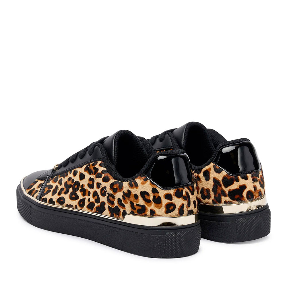Sneakers Donna LIU JO Kiki 01 in Pelle Nera e Inserti in Cavallino stampa Animalier