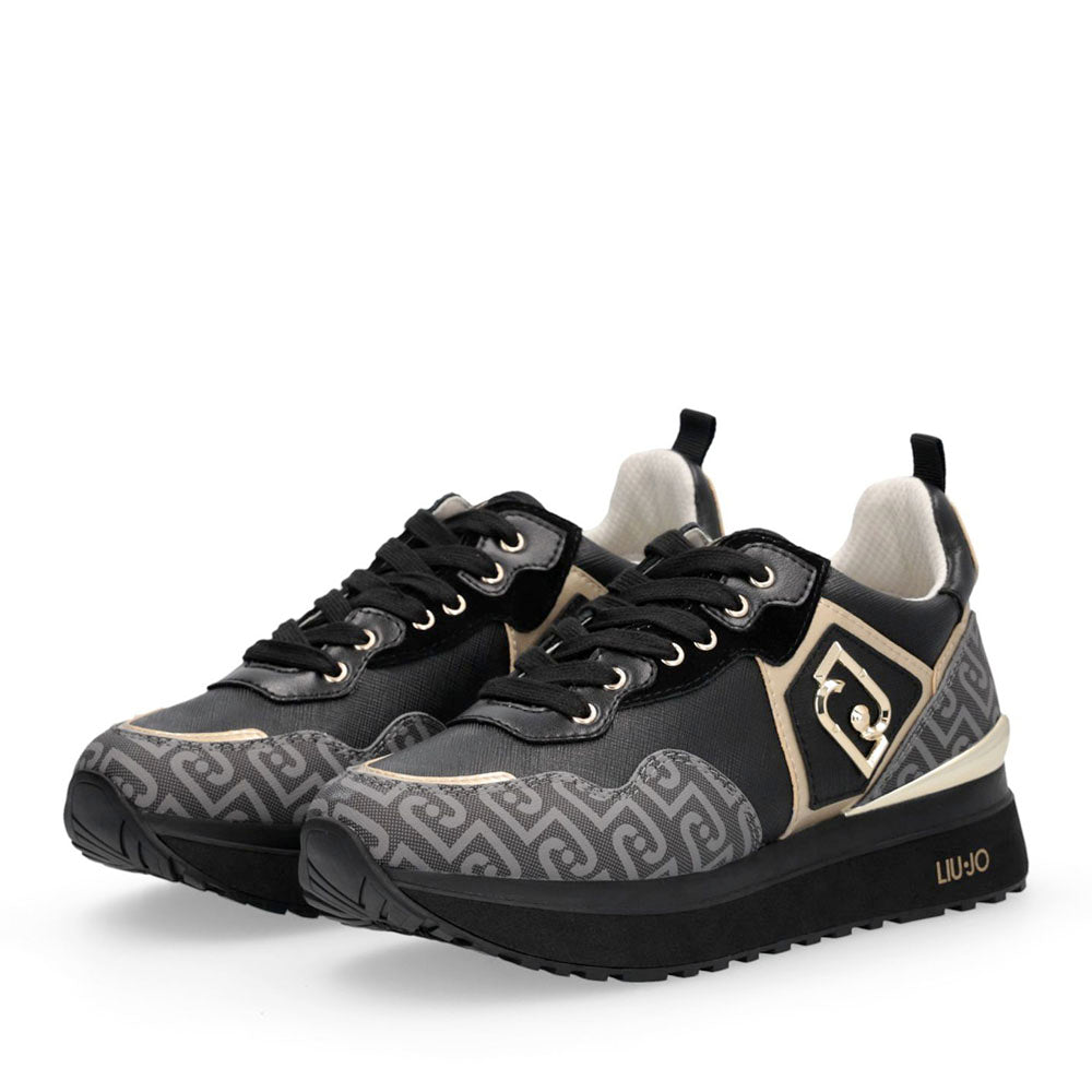 Sneakers Platform Donna LIU JO Maxi Wonder 01 stampa Saffiano con Logo Monogram Nero