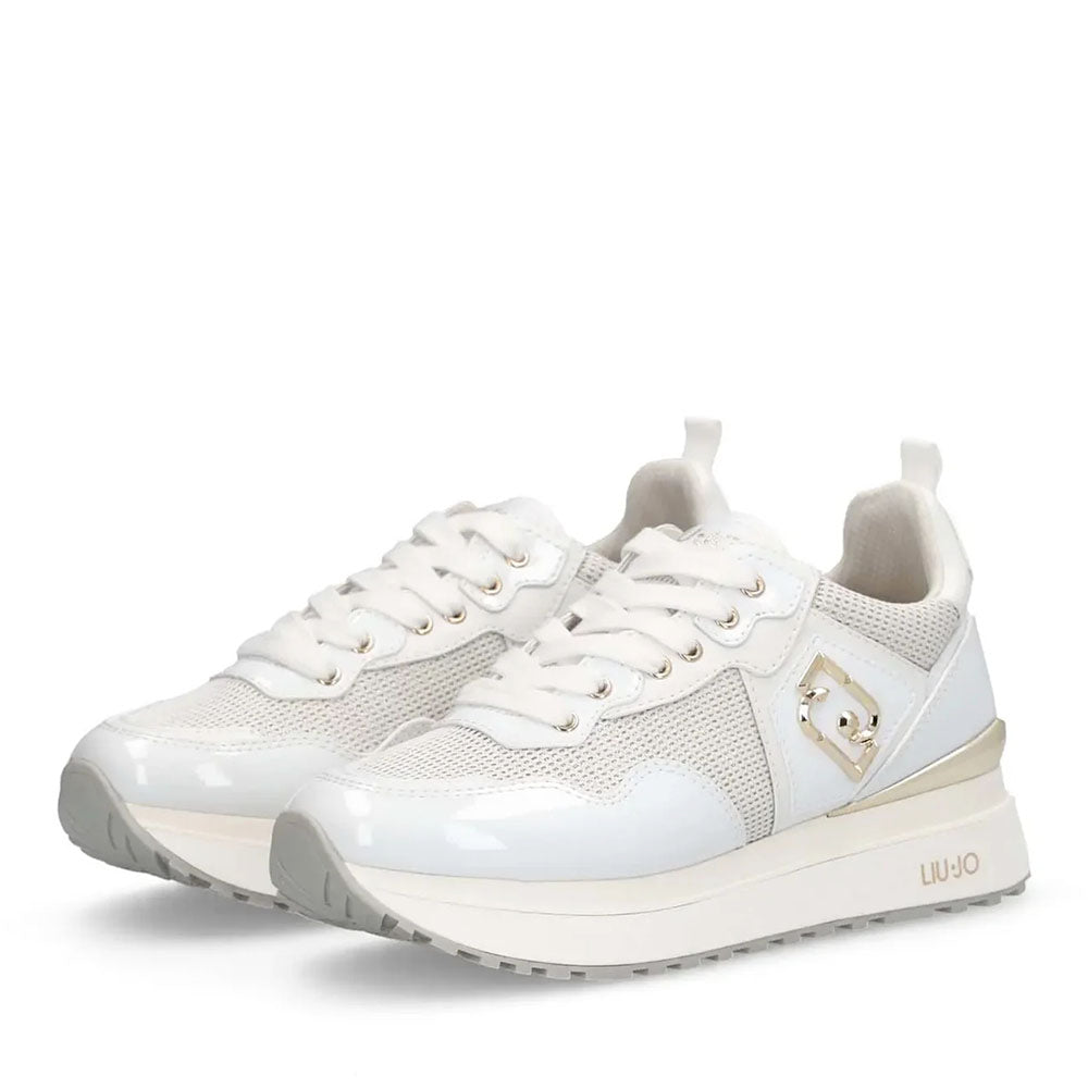 Women's White Mesh Platform Sneakers LIU JO Maxi Wonder 01 with Glitter