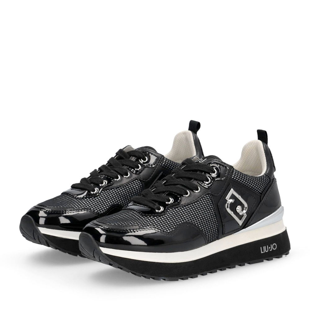 Sneakers Platform Donna LIU JO Maxi Wonder 01 in Mesh Nero con Glitter