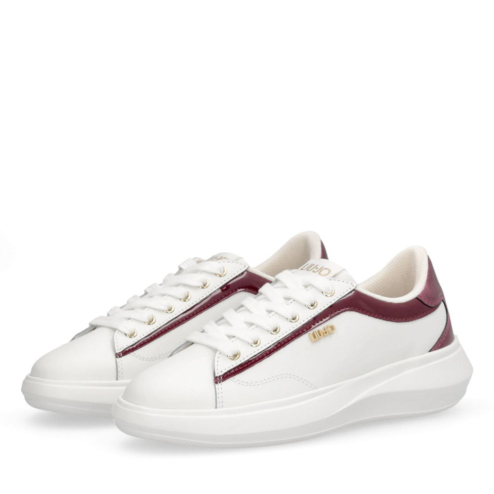 Sneakers Donna LIU JO Casper 01 in Pelle Bianca con Inserto Glossy Rosso Cherry