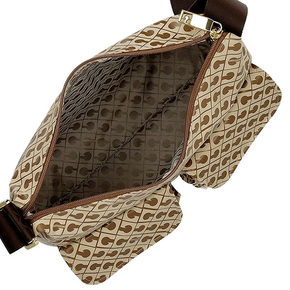 Borsa Donna a Tracolla Multitasche GHERARDINI in Tessuto Softy Colore Tabacco - Burro