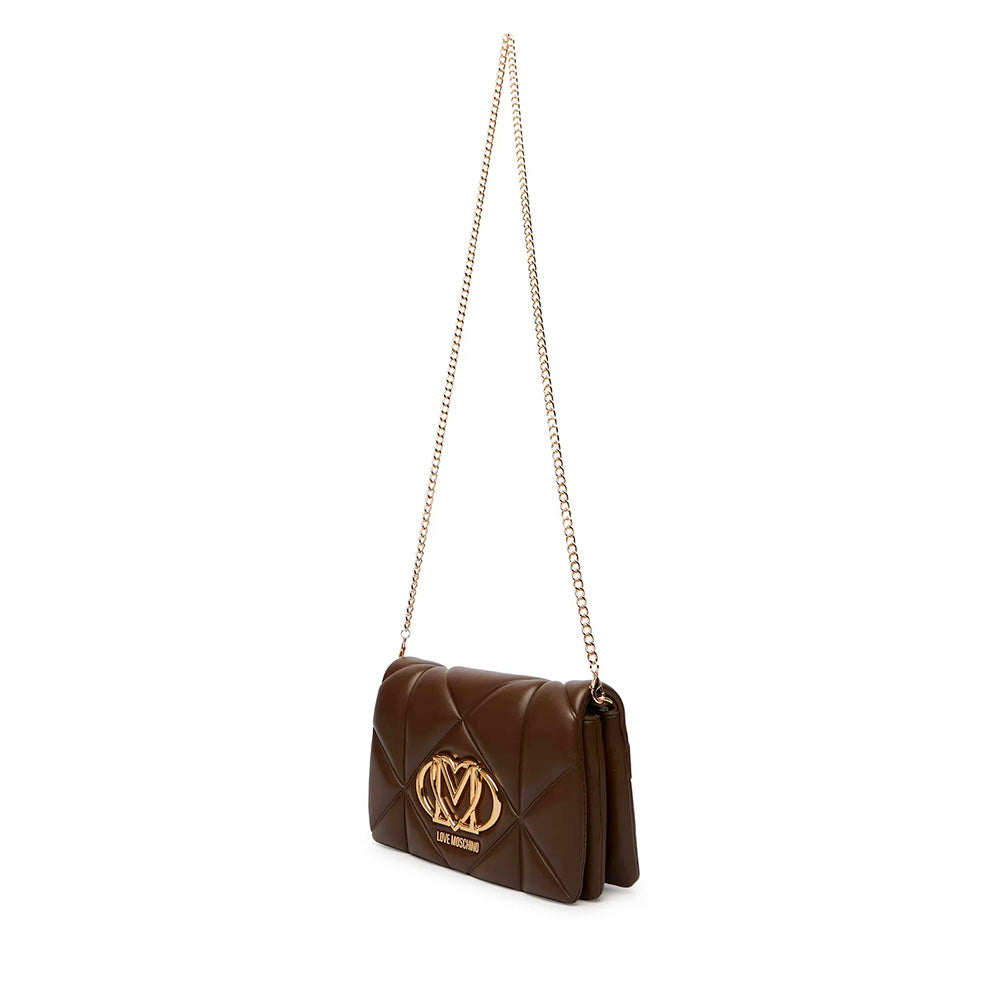 Clutch Trapuntata con Tracolla LOVE MOSCHINO linea Embossed Marrone