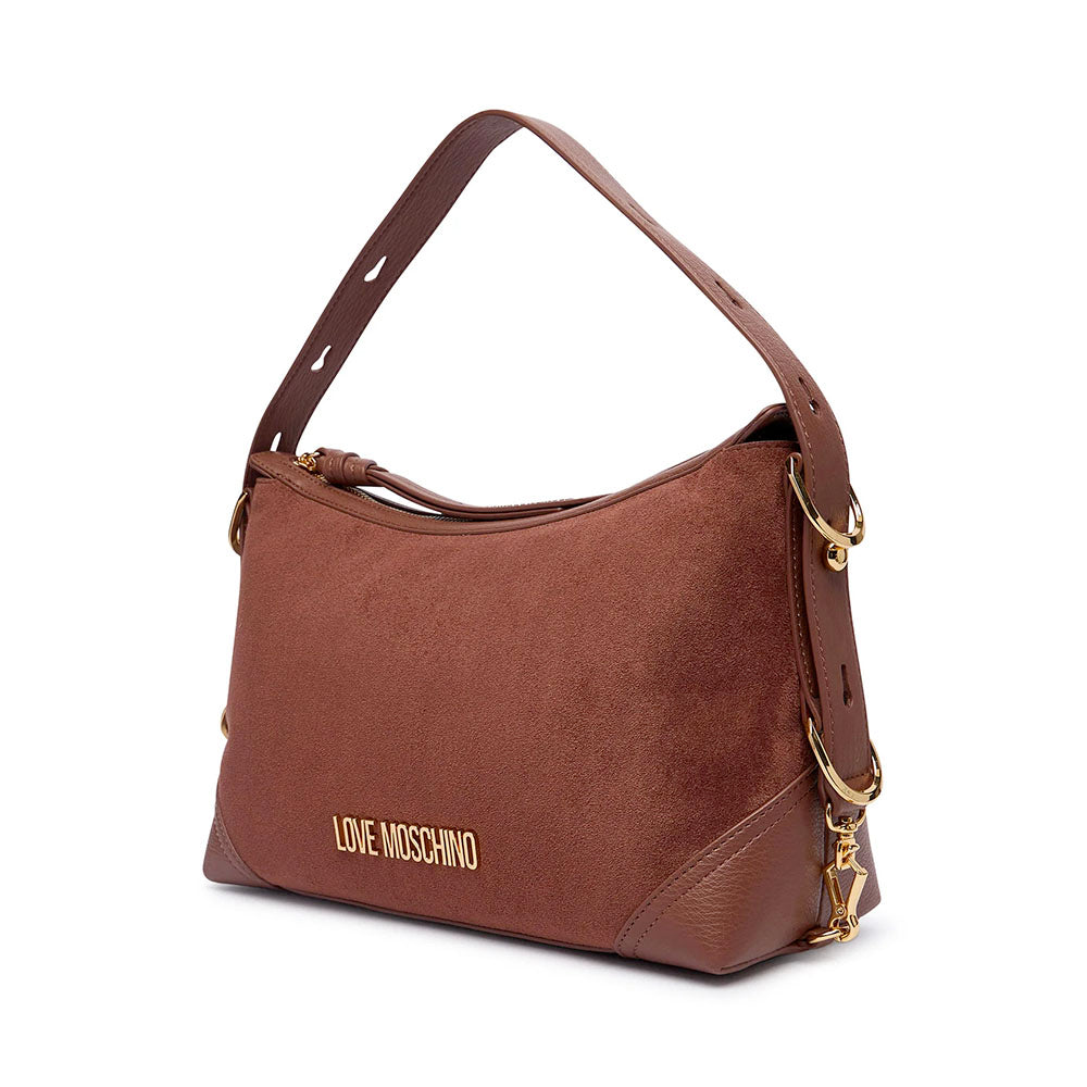 Borsa Donna Hobo Media LOVE MOSCHINO linea Signature Zip in Velour color Cuoio
