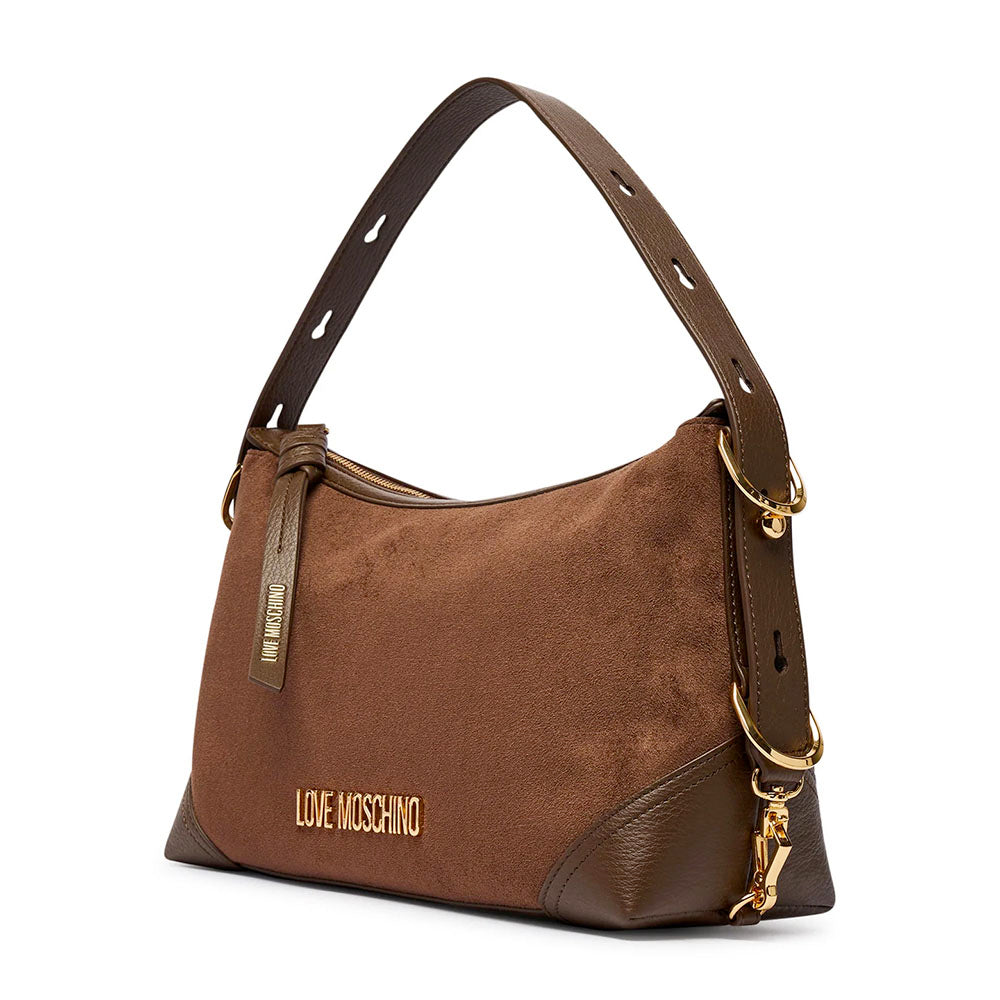 Borsa Donna Hobo Media LOVE MOSCHINO linea Signature Zip in Velour Marrone