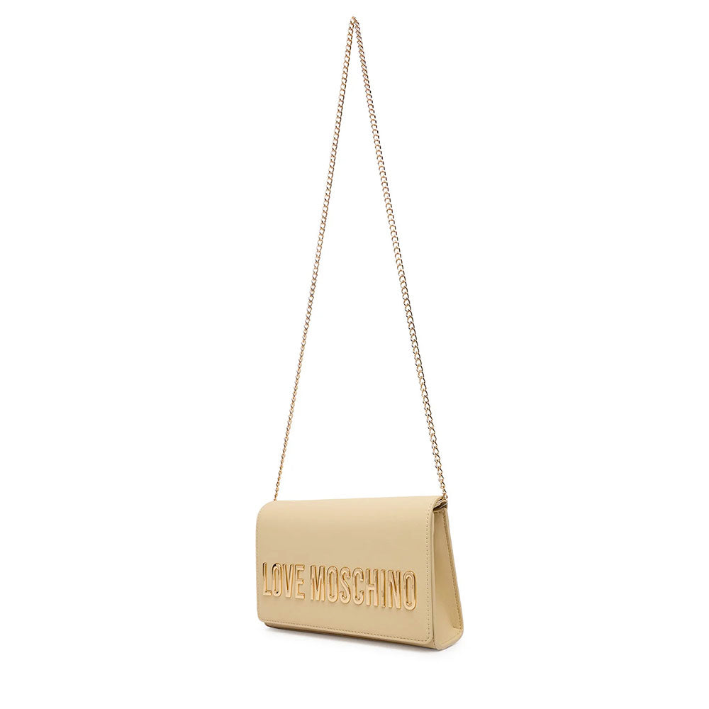 Damen-Clutch mit Umhängeriemen LOVE MOSCHINO Modell Smart Daily Bag Lettering Logo in Creme