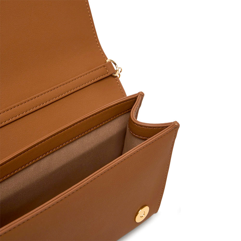 Damen-Clutch mit Umhängeriemen LOVE MOSCHINO Modell Smart Daily Bag Lettering Logo in Cognac