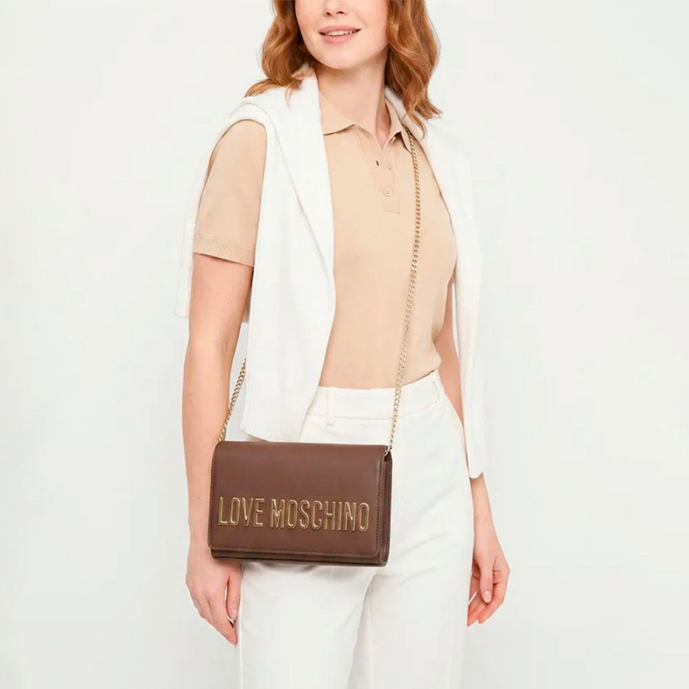Clutch Donna con Tracolla LOVE MOSCHINO linea Smart Daily Bag Lettering Logo Marrone