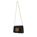 Damen-Clutch mit Umhängeriemen LOVE MOSCHINO Modell Gold Metal Logo aus weichem Stoff in Schwarz