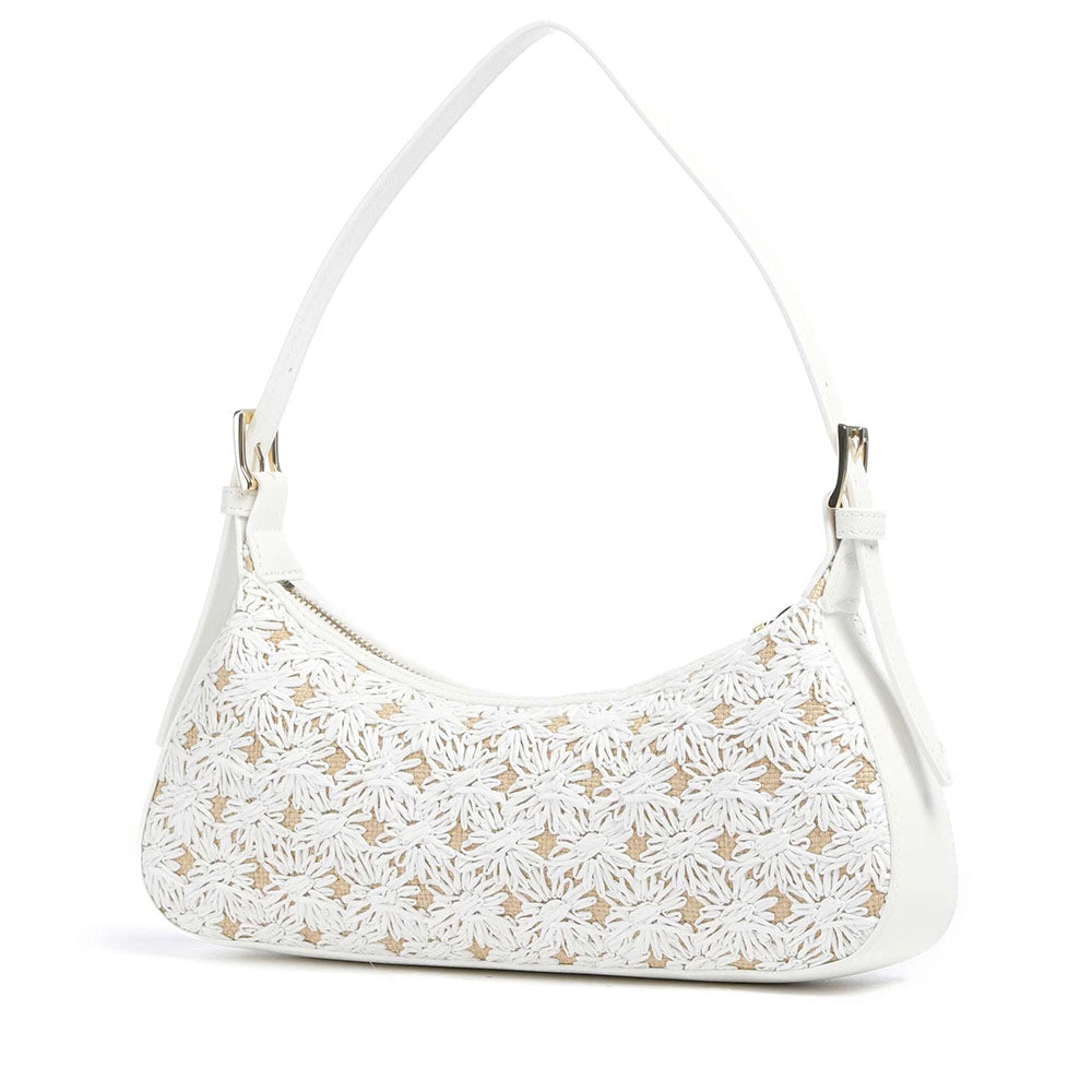 Damen-Schultertasche LOVE MOSCHINO Modell Daisy aus Kunstleder und Bast in Weiß