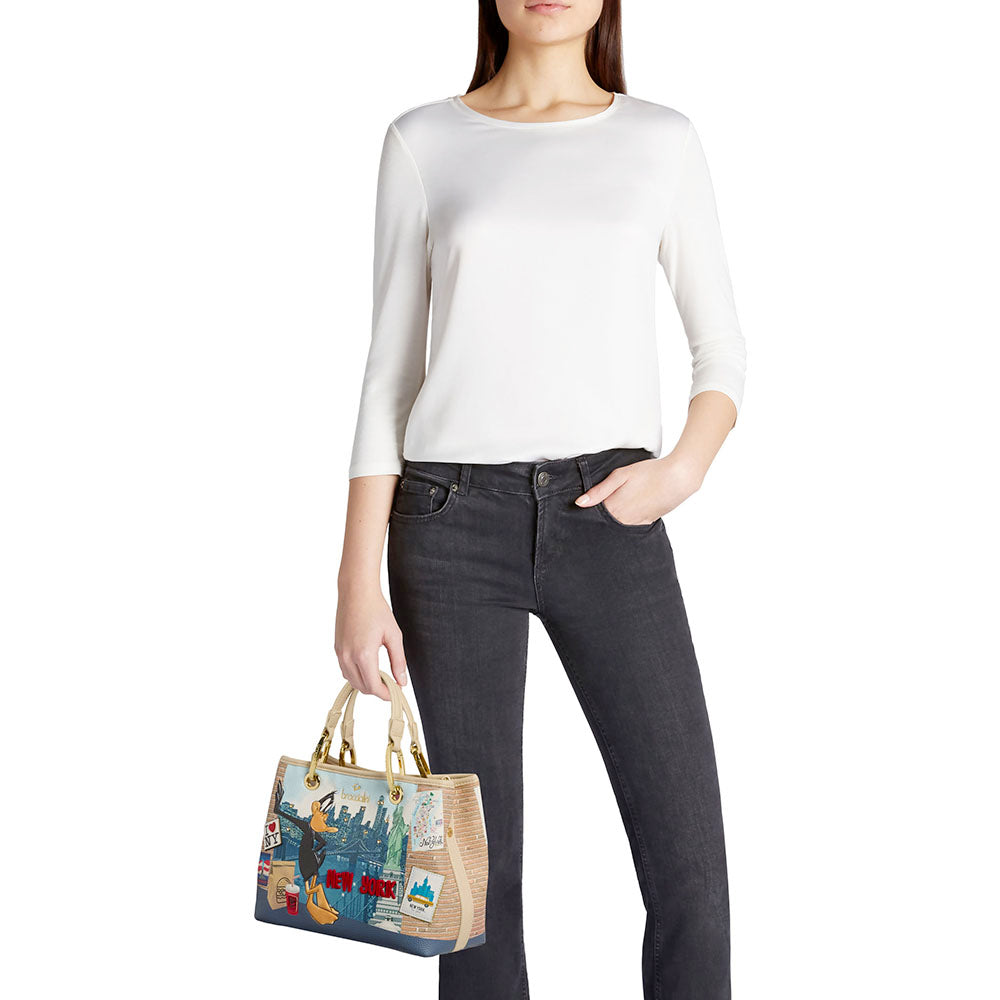 Borsa Donna a Mano Media BRACCIALINI linea Cartoline Looney Tunes stampa New York