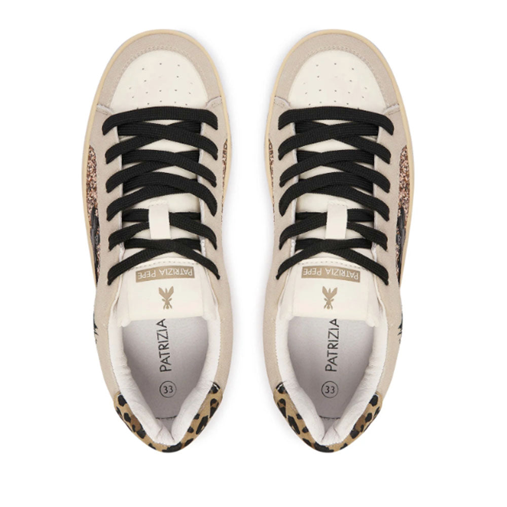 Sneakers PATRIZIA PEPE Girl linea Fly Crazy Kids in Suede Beige e Glitter Bronzo