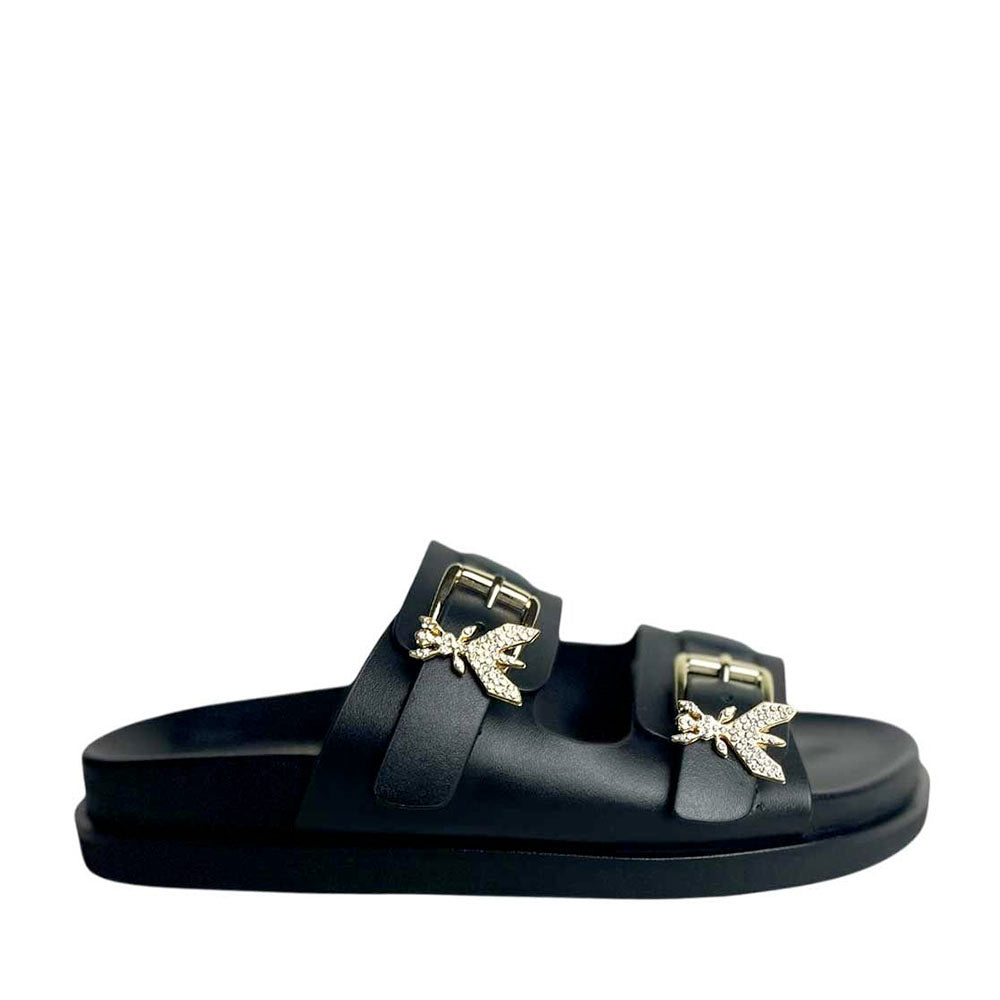 Ciabatta Doppia Fascia PATRIZIA PEPE Girl linea Fly Birkiluxe in Pelle Nera