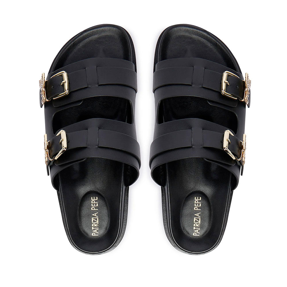 Ciabatte Doppia Fascia PATRIZIA PEPE Girl linea Fly Birkilux in Pelle Nera