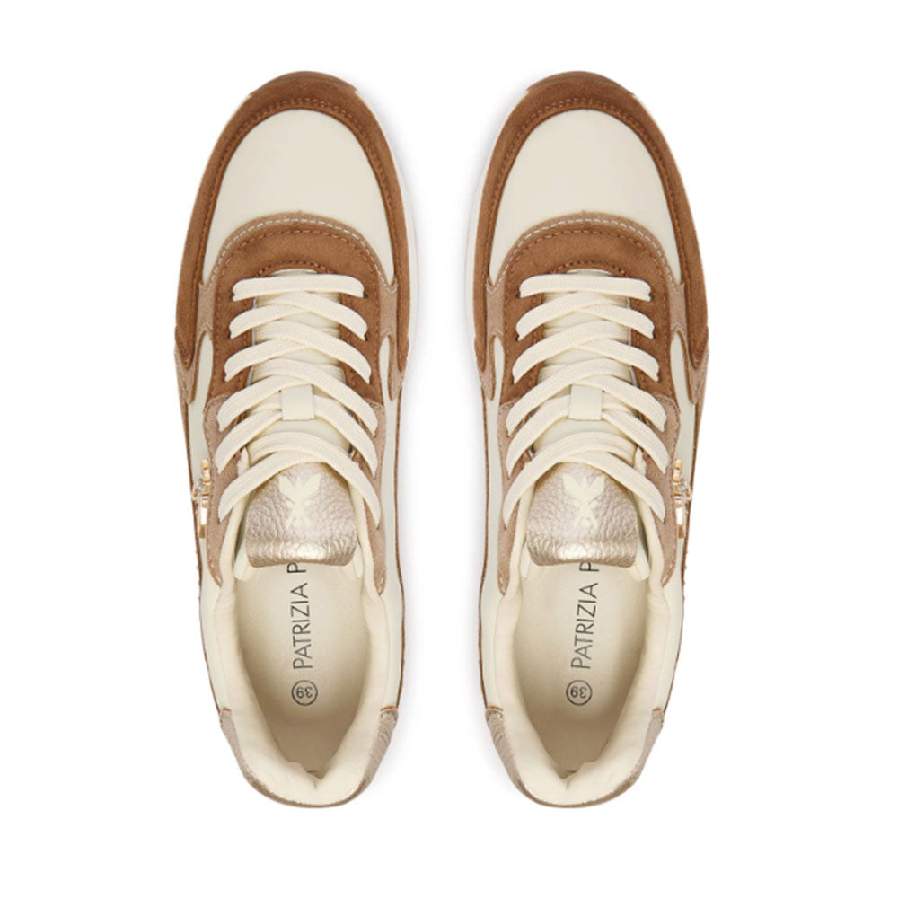 Sneakers Running PATRIZIA PEPE Girl linea Fly Run in Pelle e Suede Taupe Off White