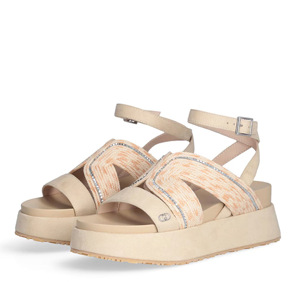 Sandali Platform LIU JO Frida 38 in Corda Almond e Peach con Strass