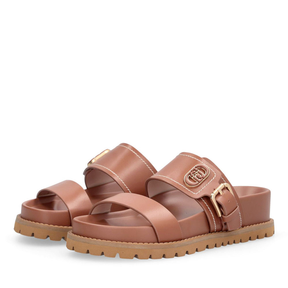 Ciabatte Donna Doppia Fascia LIU JO Livia 02 in Pelle color Cuoio