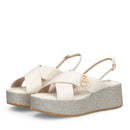 Sandali Donna con Zeppa Glitter LIU JO Flo 03 in Pelle color Latte