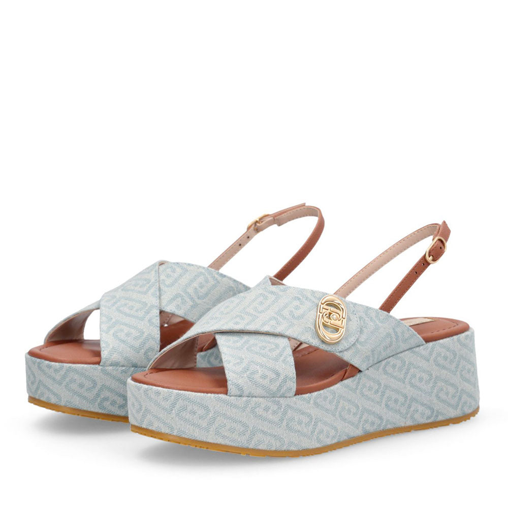 Sandali Donna con Zeppa LIU JO Flo 03 in Denim Monogram Light Blue