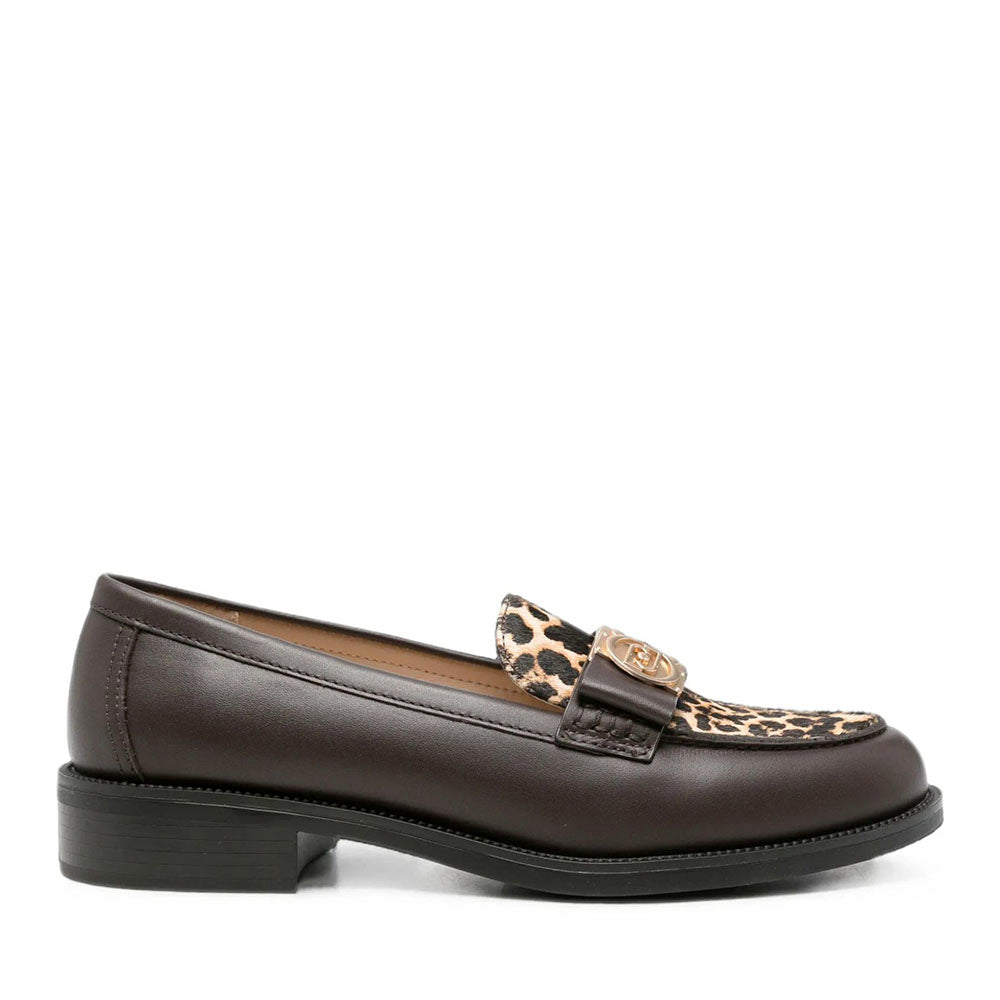 Mocassino Donna LIU JO linea Madison 02 in Pelle color Moka e Inserto in Cavallino Leopardato