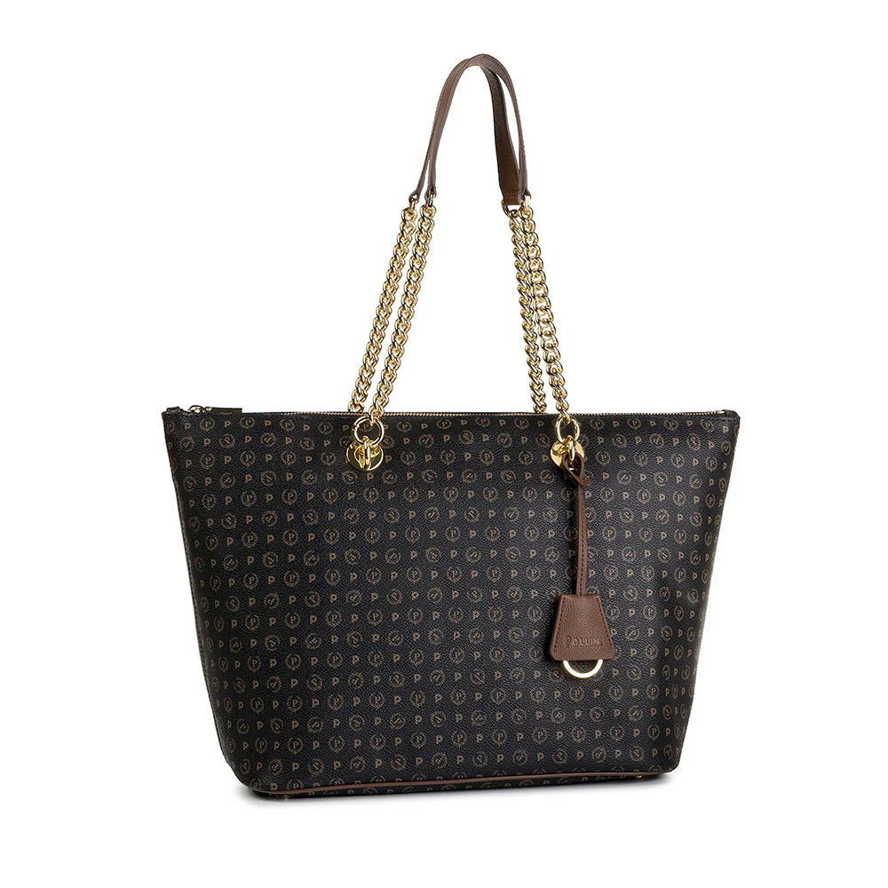 Shopping Bag Donna POLLINI linea Heritage Logo Classic Nero e Marrone