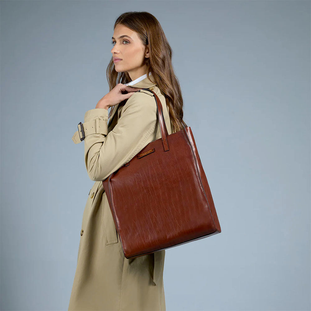 Borsa Donna Shopper Verticale THE BRIDGE linea Mirra in Pelle Rosso Mattone
