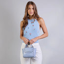 Damen-Henkeltasche THE BRIDGE Modell Lucrezia aus aquablauem Leder
